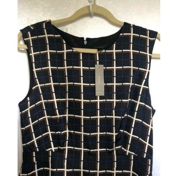 J Crew Silk Dress 10 Black Sleeveless A-Line Flare Knee Length Windowpane - Picture 10 of 11